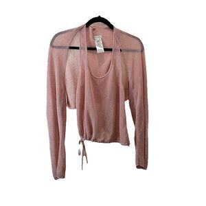 Pilcro Anthropologie Pink Shimmer Sheer Tank Top With Shawl Womens Size S Fairy